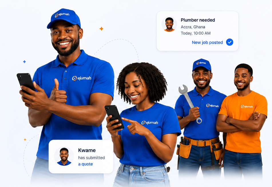 ejumah professionals and customers using the mobile app